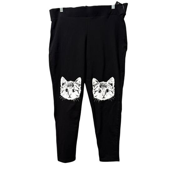 Torrid 2 (2X 18/20) Black Kitty Cat Knees Full Length Signature Waist Leggings‎ - Picture 1 of 3